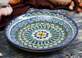 Блюдо керам. "Ляган" d380мм, рисунки -"микс" "Риштанская керамика"