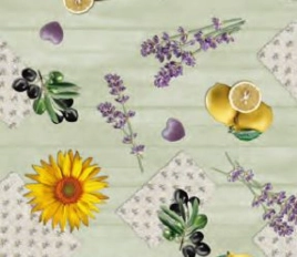 Клеёнка на неткан.основе "Dekorama" "Герберы, лимоны и оливки на зеленом" шир.1,40м