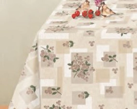 Клеёнка на неткан.основе "Dekorama" Цветочки бежевые, геометрия шир.1,40м