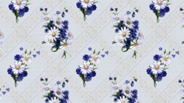 Клеёнка на ткан.основе КОЛОРИТ "Ромашковый букетик в ромбе" голубая шир.1,25м *25м