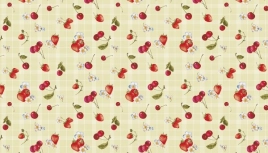 Клеёнка на ткан.основе КОЛОРИТ "Вишенки" на бежевом шир.1,25м