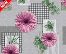 Клеёнка на неткан.основе "Dekorama" "Малиновые герберы" на сером шир.1,40м