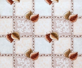 Клеёнка на ткан.основе КОЛОРИТ "Листочки на изразцах" сирен с голуб шир.1,25м *25м