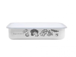 Лоток эмалированный 1,5л 220х155мм, глуб.50мм, крышка, с дек. "Harvest"