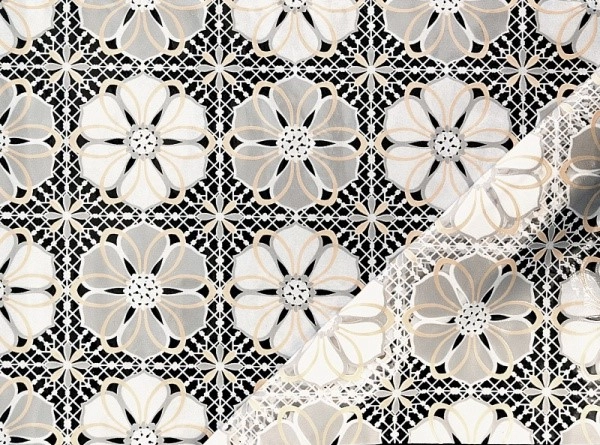 Клеёнка ажурная без основы "Lace" Цветок white\beige\grey белая/бежевая/серая шир.1,32м фото 1
