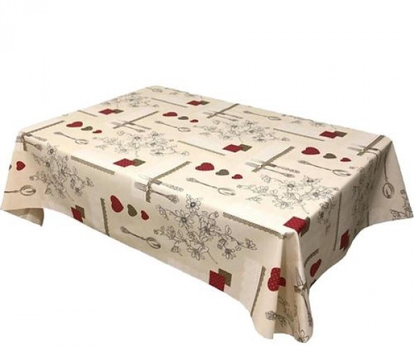 Клеенка хлопковая De Rosa с тефлоновой пропиткой Сердечки на бежевом 1.37 фото 1