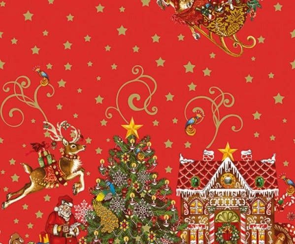 Клеёнка на неткан.основе "Dekorama" "НОВЫЙ ГОД" на красном шир.1,40м *20м НОВЫЙ ГОД фото 1