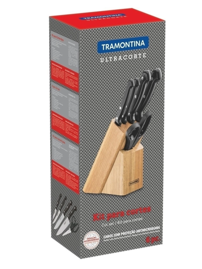 Набор ножей кухонных с пл.руч. 6пр: 4ножа+ ножн., в Дер.Подстав.UltracorteTRAMONTINA фото 1