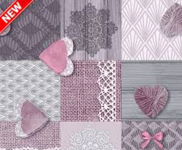 Клеёнка на неткан.основе "Dekorama" сердечки и кружева на серо-фиолетовом шир.1,40м фото 1