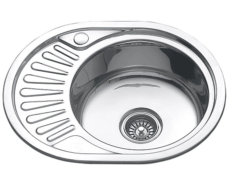 Мойка нерж. врезная 570х450х160мм 0,6мм ЛЕВАЯ (с сифоном) выпуск 3 1/2"  фото 1