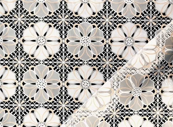 Клеёнка ажурная без основы "Lace" Цветок white\beige\grey белая/бежевая/серая шир.1,32м фото 1