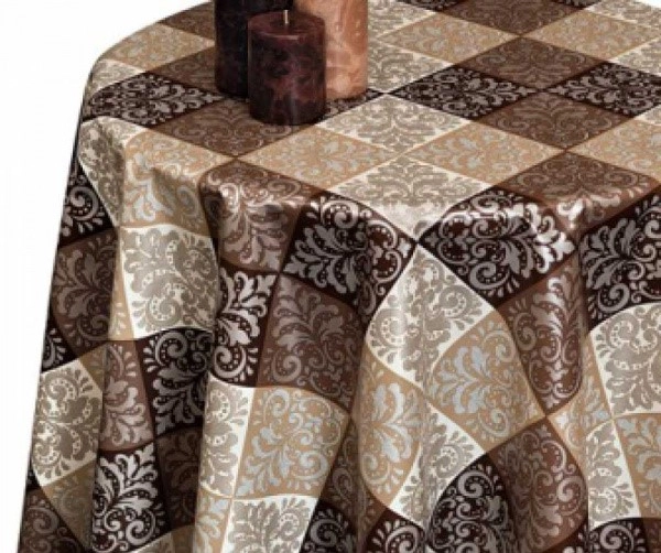 Клеёнка на неткан.основе "Dekorama" бежево-коричневая в ромбах шир.1,40м фото 1