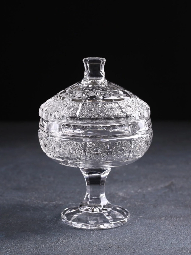 Конфетница стекло 11,5*16см, с крышкой фото 1