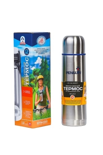 Термос нерж."Пингвин" 1,0л Узк.горло, с глух.пробк. фото 2