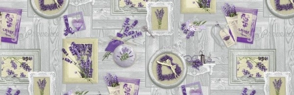 Клеёнка на неткан.основе МАЖОР "Лаванда" на сером шир.1,35м фото 1