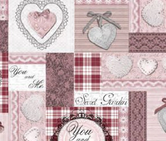 Клеёнка на неткан.основе "Dekorama" "Сердечки и кружева" на розовом шир.1,40м *20м фото 1