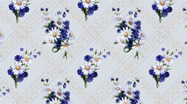 Клеёнка на ткан.основе КОЛОРИТ "Ромашковый букетик в ромбе" голубая шир.1,25м *25м фото 1