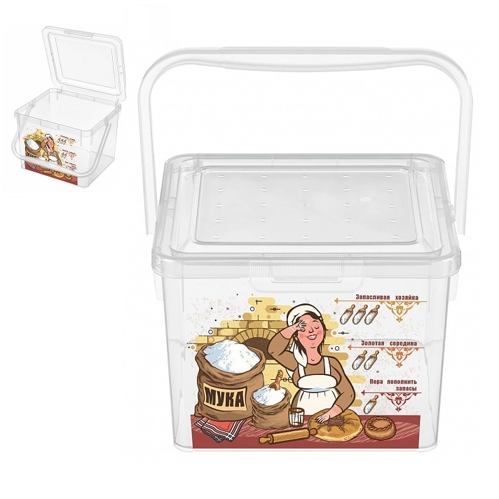 Контейнер д/прод. пластм. 5,3л 235x210x162мм Прозрачный "Мука" фото 1