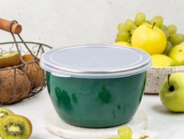 Миска эмалированная с п/э плотной крышкой "Solo" 1,7л d16см фото 1