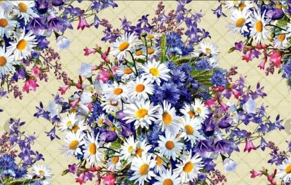 Клеёнка на ткан.основе КОЛОРИТ "Полевые цветы" на бежевом шир.1,25м *25м фото 1