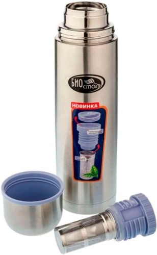 Термос нерж."Биосталь" 0,75л Узк.горло со вставкой-Ситом д/Завар.+контейнер фото 2