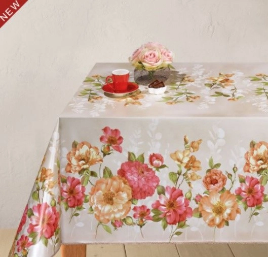 Клеёнка на неткан.основе "Dekorama" Цветы на бежевом шир.1,40м фото 1