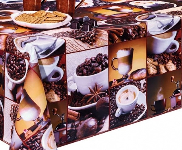 Клеёнка на неткан.основе "Dekorama" "Кофе" на сером шир.1,40м фото 1