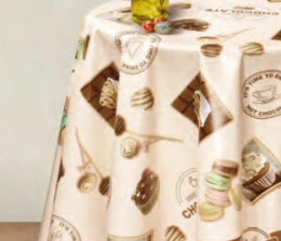 Клеёнка на неткан.основе "Dekorama" "Кофе и макаруны" на молочном шир.1,40м фото 1