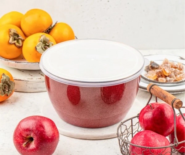 Миска эмалированная с п/э плотной крышкой "Шафран" 2,45л d18см фото 1