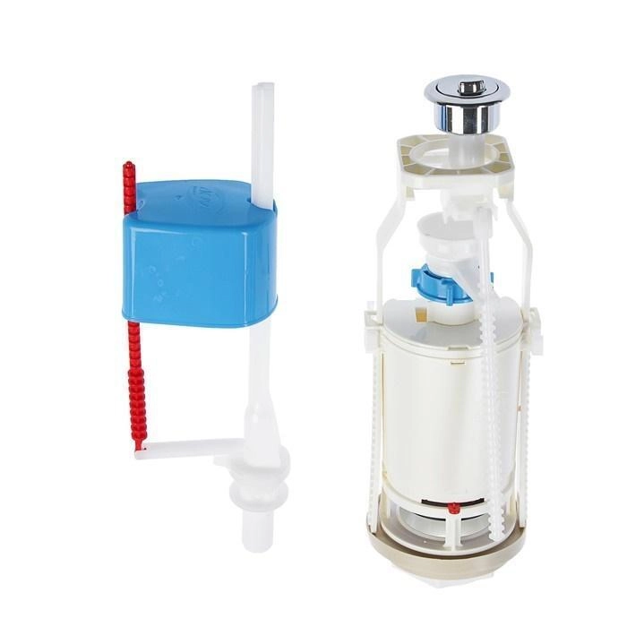 Арматура бачка (КОМПЛЕКТ) двойная кнопка/хром, нижняя фото 1