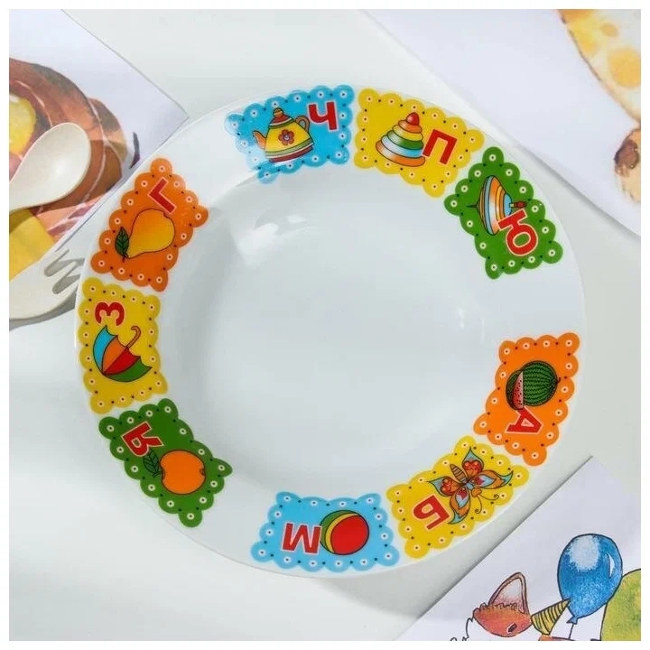 Тарелка фарфор. глубокая d20см 230мл с рис."Азбука", ф."Идиллия" фото 1